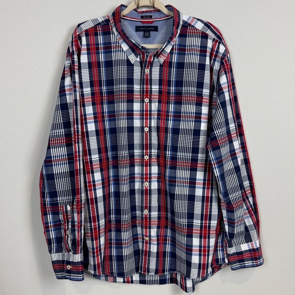 Tommy Hilfiger Slim Fit Red White Blue Plaid Shirt XXL